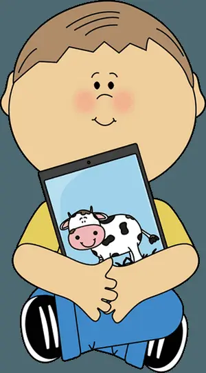 Cartoon Child Holding Tablet