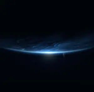 a blue space background with a blue planet