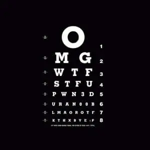 an eye chart with the words omg