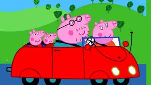 Peppa Pig Family on a joyous drive playing on a tablet