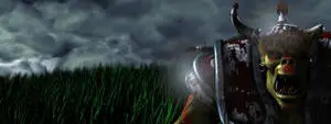 a demon with horns standing in a field