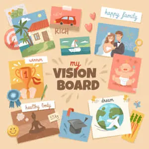 my vision board with pictures and icons